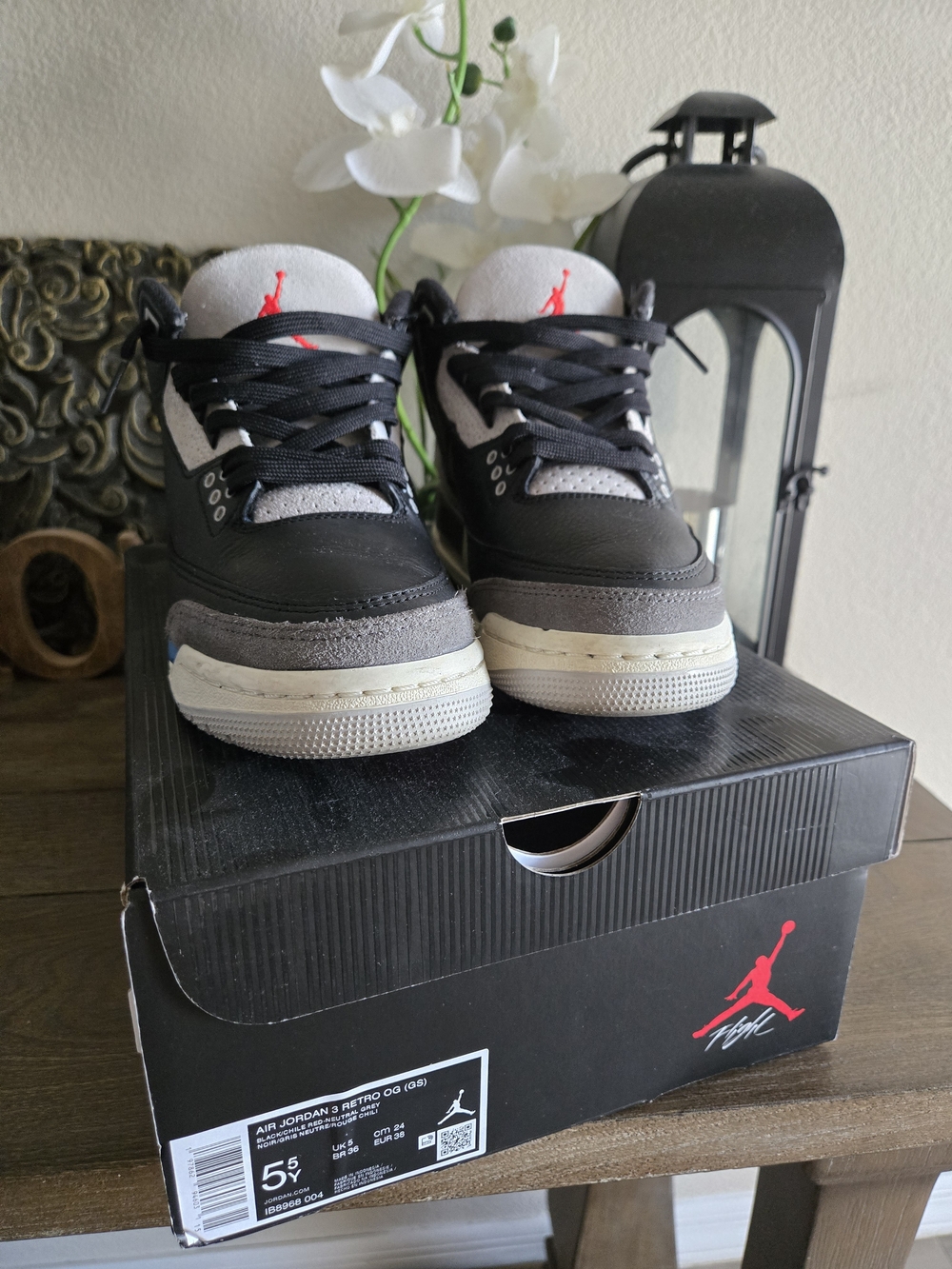 Air Jordan Retro OG Black Gray White Sneakers Size 5.5Y Or 7W